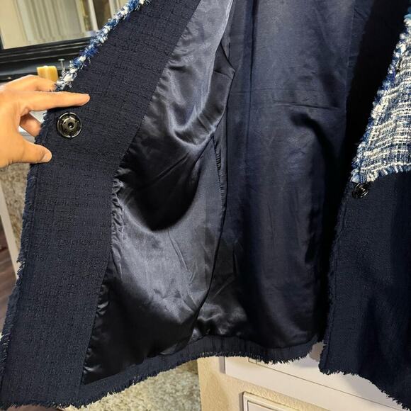 NWT Chico’s Textured Colorblock Tweed Open Jacket Size 3/ XL Blue - Picture 7 of 14